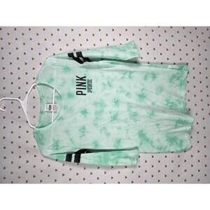 Victorias Secret PINK Green Tye Dye Logo Tee Shirt Quarter Sleeve Small
